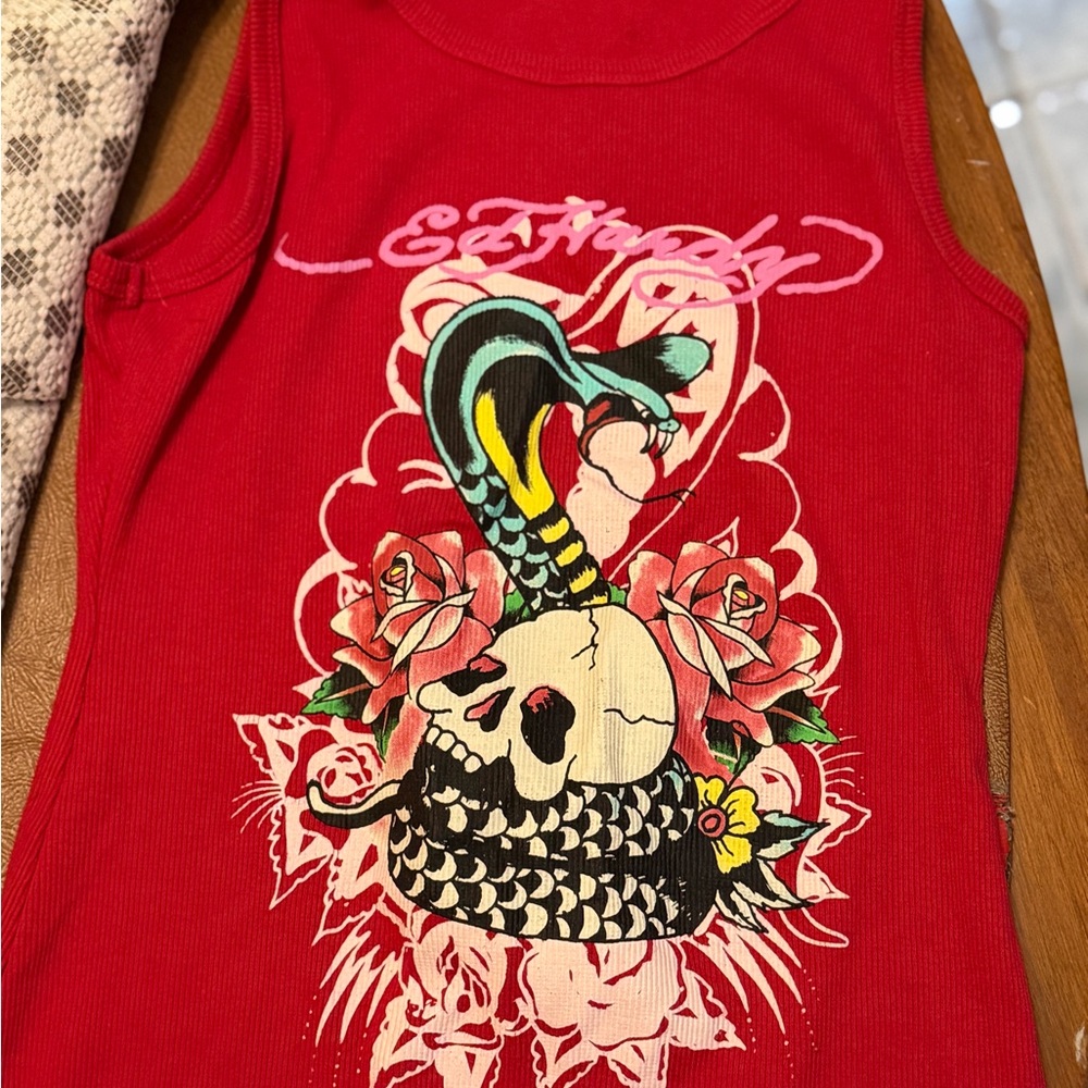 Don Ed Hardy Red Pink Mini Dress Graphic Size XS - Medium Ed Hardy - Picture 3 of 6